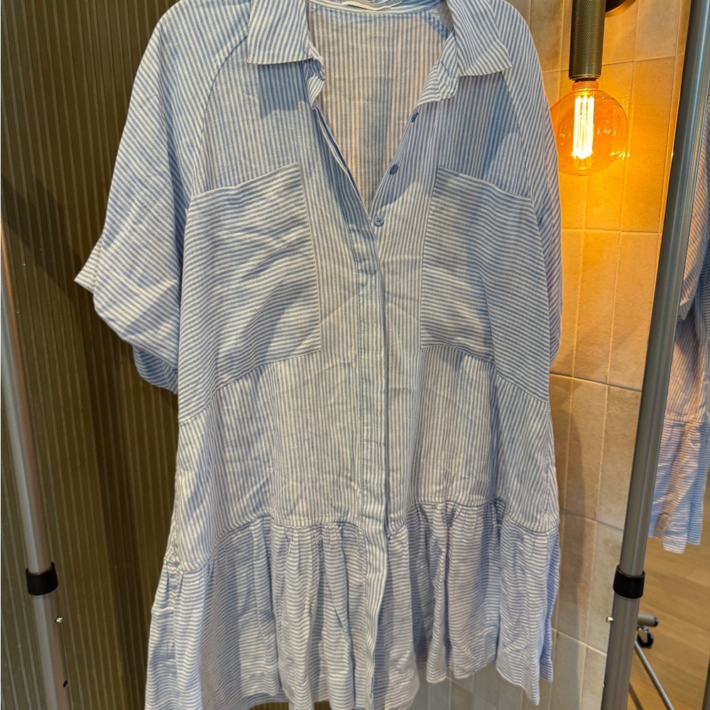 Jonathan Simkhai Light Blue Striped Button Down Dress